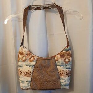 New Southwest Vinyl Top handle Shoulder Bag Purse Brown Blue Crescent Baguette